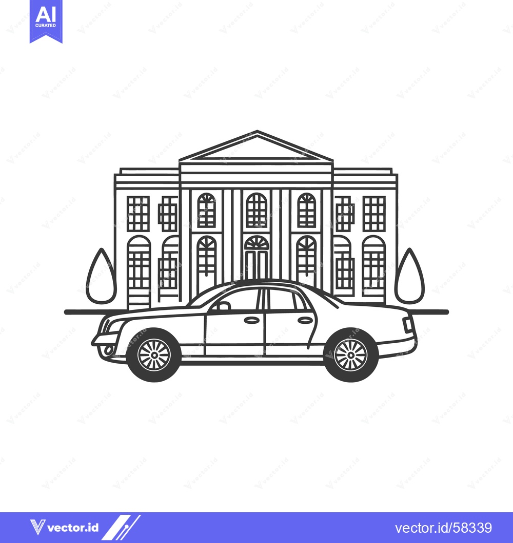 Premium Vector dari An illustrative drawing of a building with a limousine car