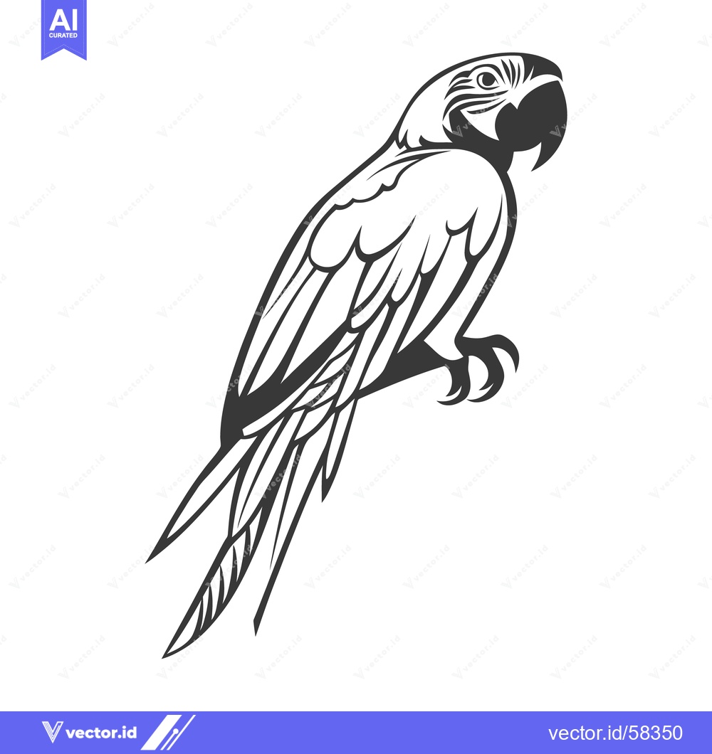 Premium Vector dari A stylized black and white illustration of a parrot bird