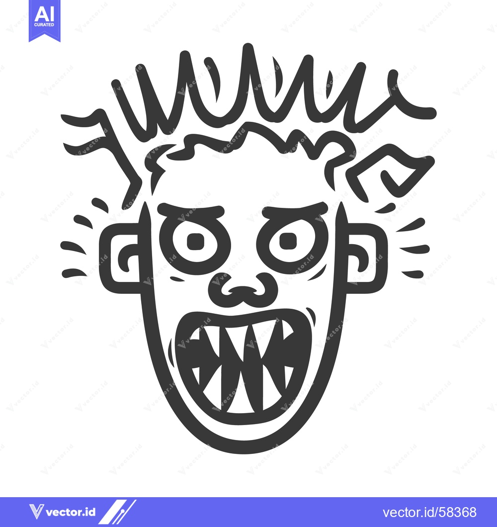 Premium Vector dari A stylized black and white illustration of an angry face