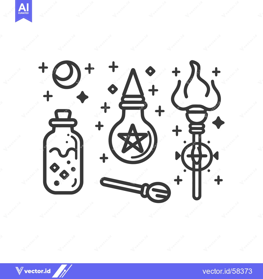 Premium Vector of Various magical objects and symbols arranged for illustration purposes