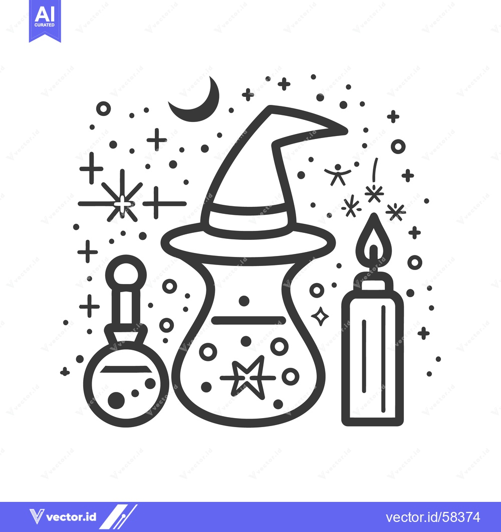 Premium Vector dari A black and white illustration of magical symbols and items