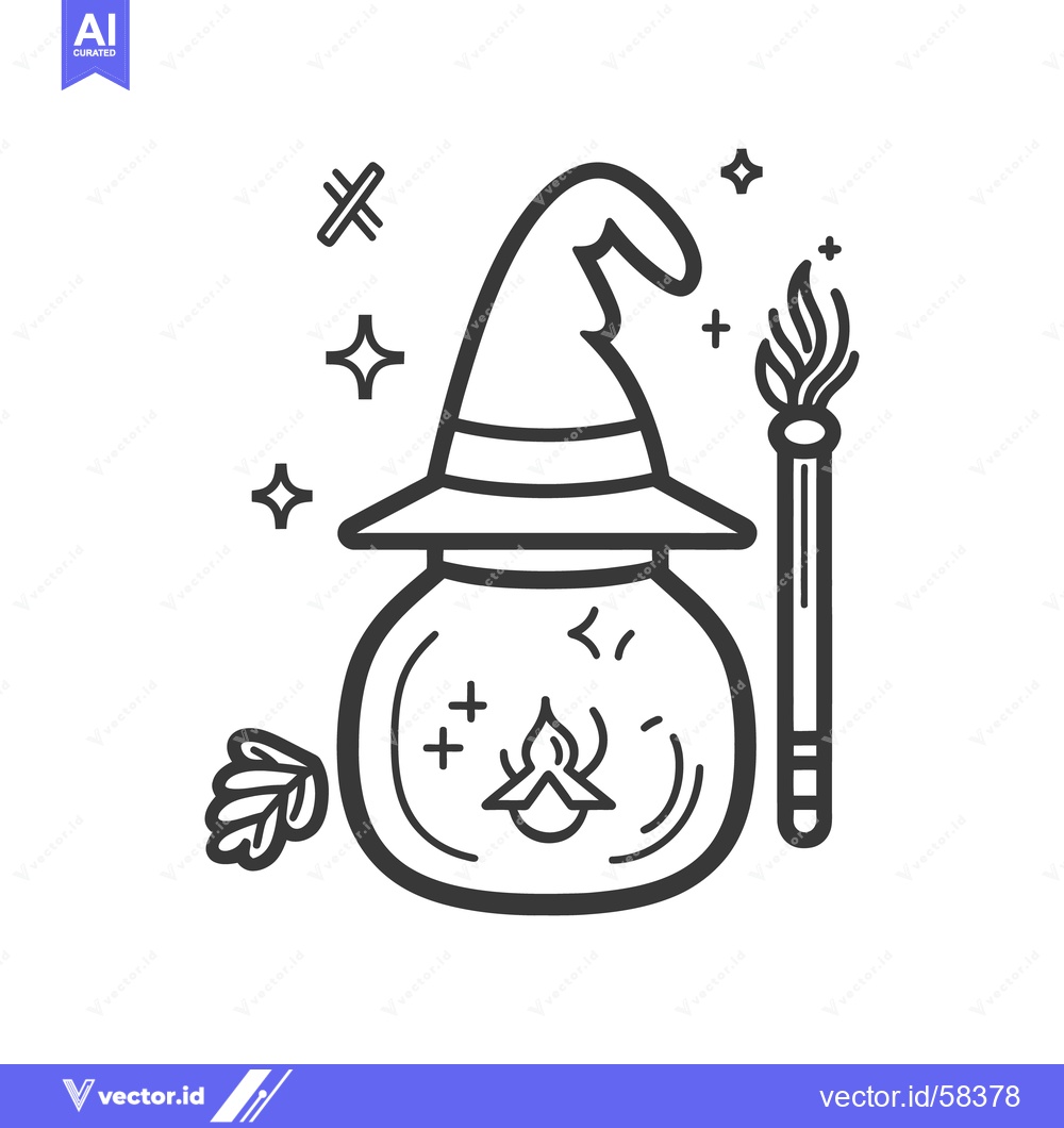 Premium Vector dari A whimsical black and white witch themed design illustration