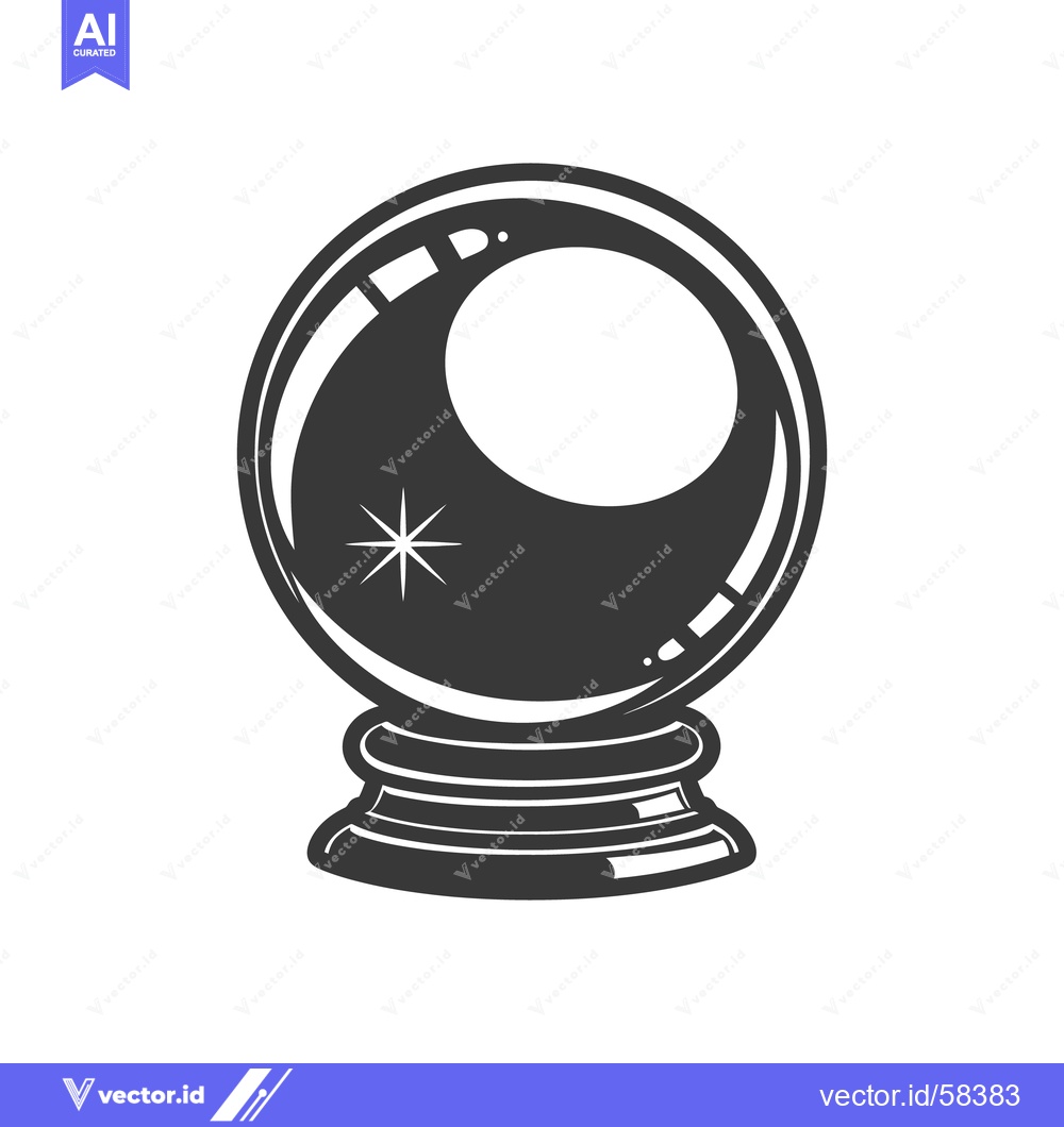 Premium Vector dari A monochrome illustration of a clear crystal ball on a stand