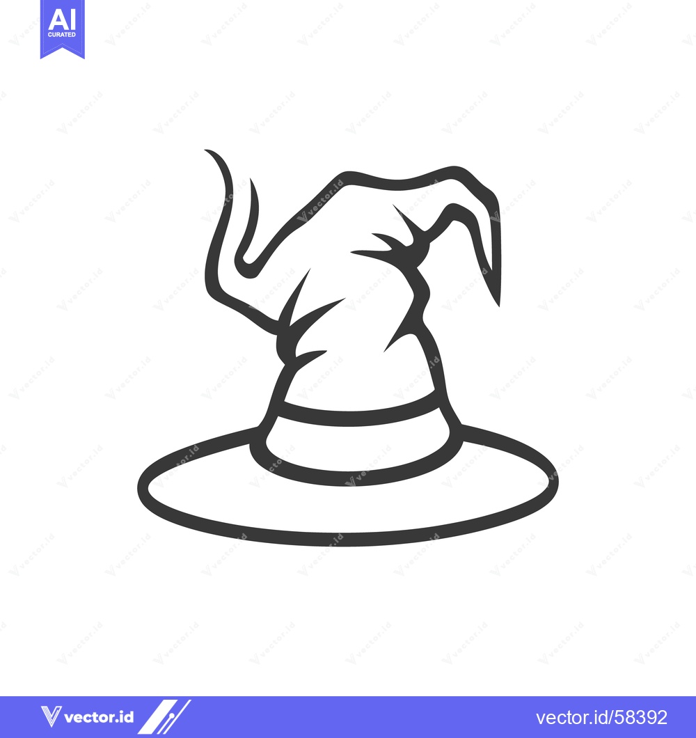 Premium Vector dari A stylized black and white illustration of a witchs hat