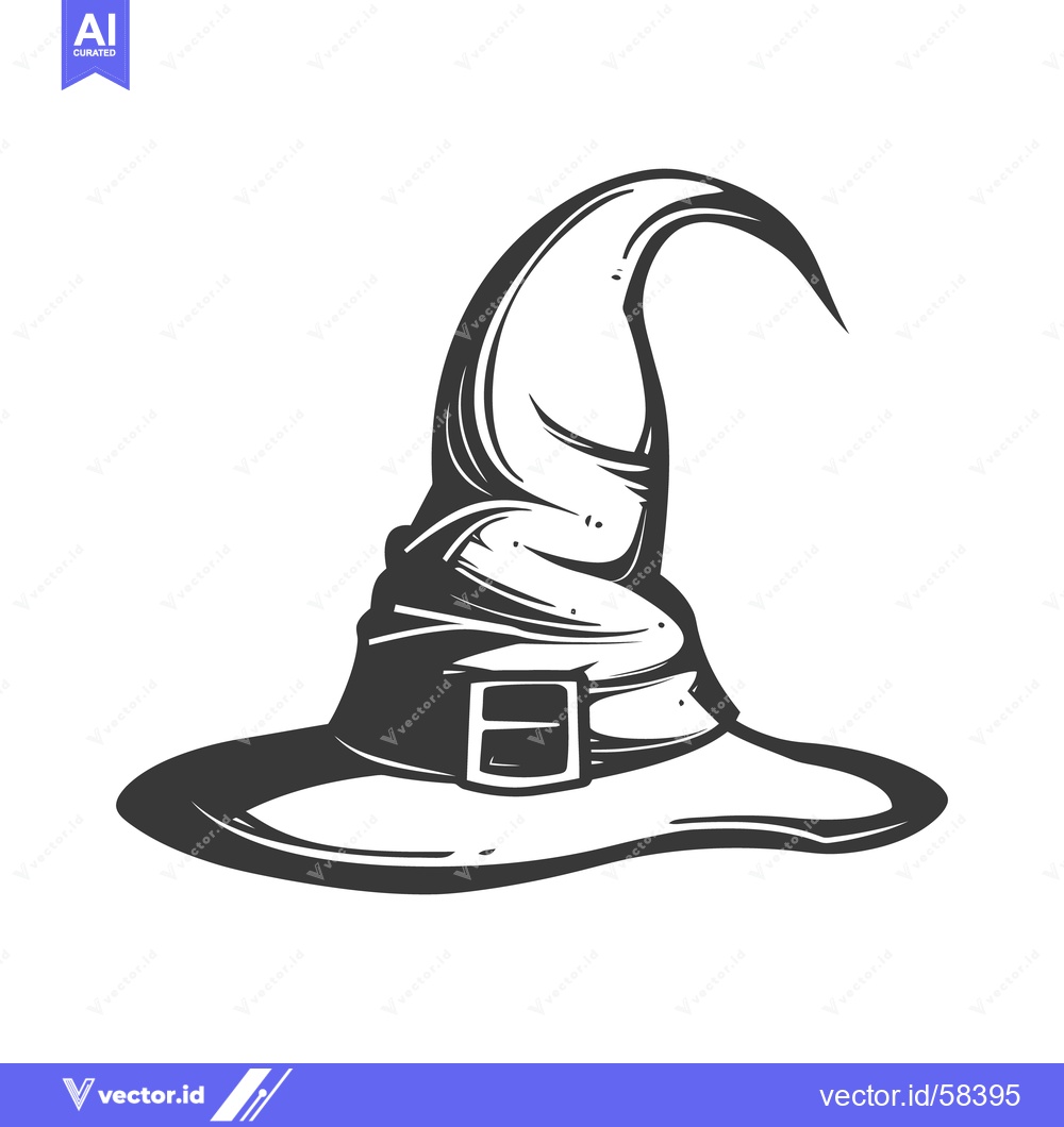 Premium Vector dari A black and white illustration of a pointed witch hat