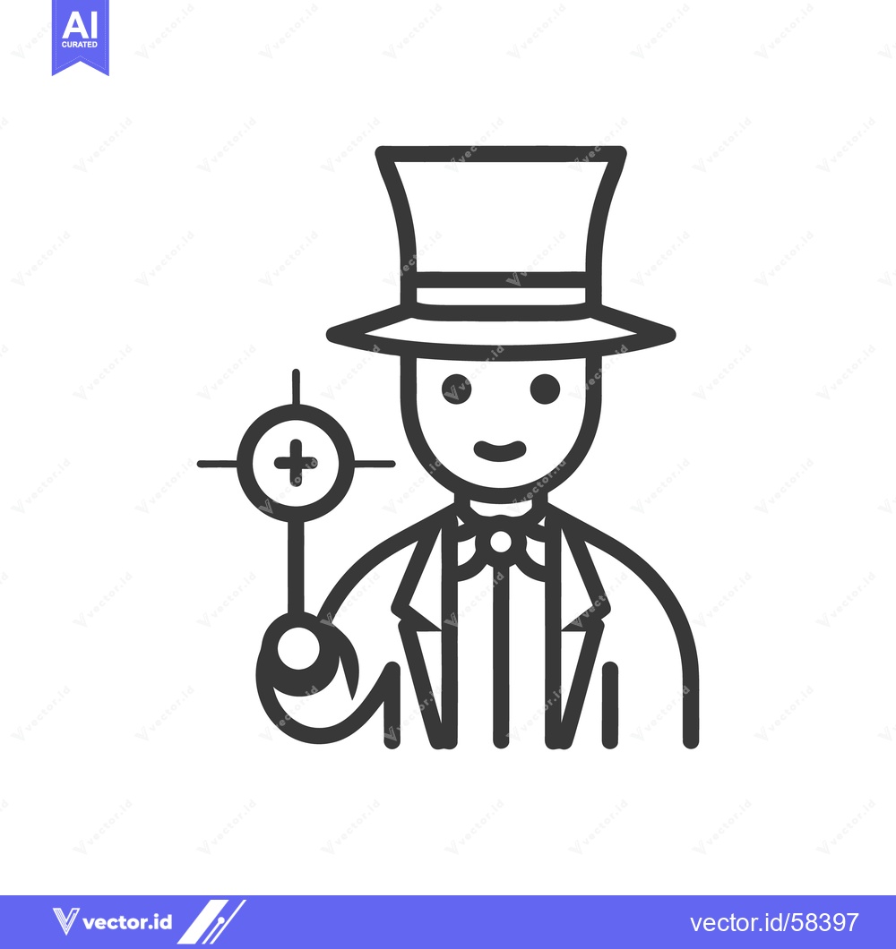 Premium Vector of The cartoon man holds crosshairs while wearing a top hat