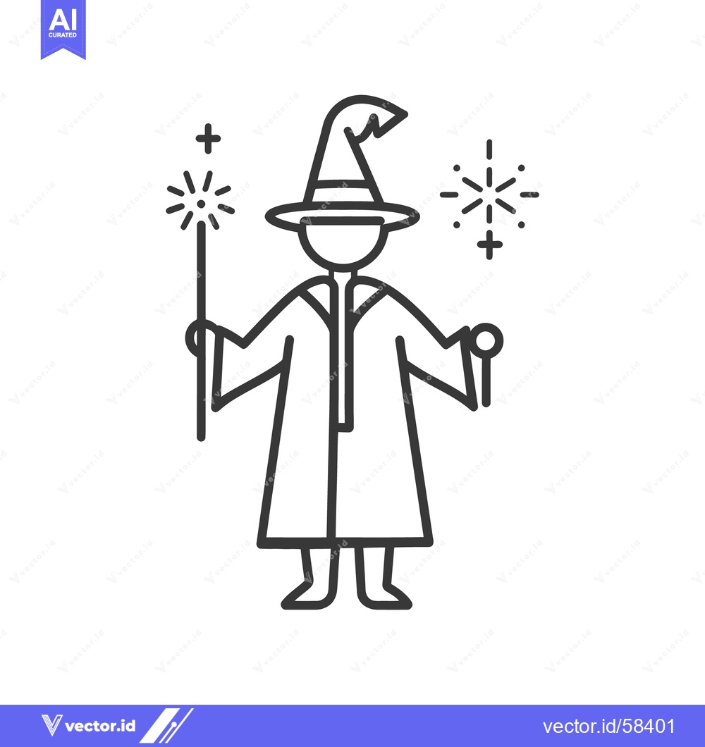 Premium Vector dari A cartoon wizard dressed for magic with staff and spells