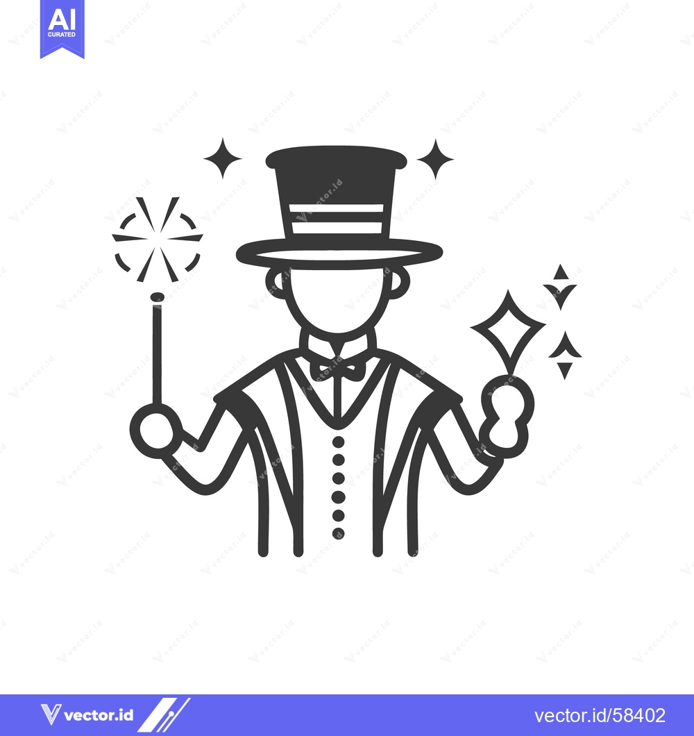 Premium Vector of A magician figure wearing a top hat and performing magic tricks