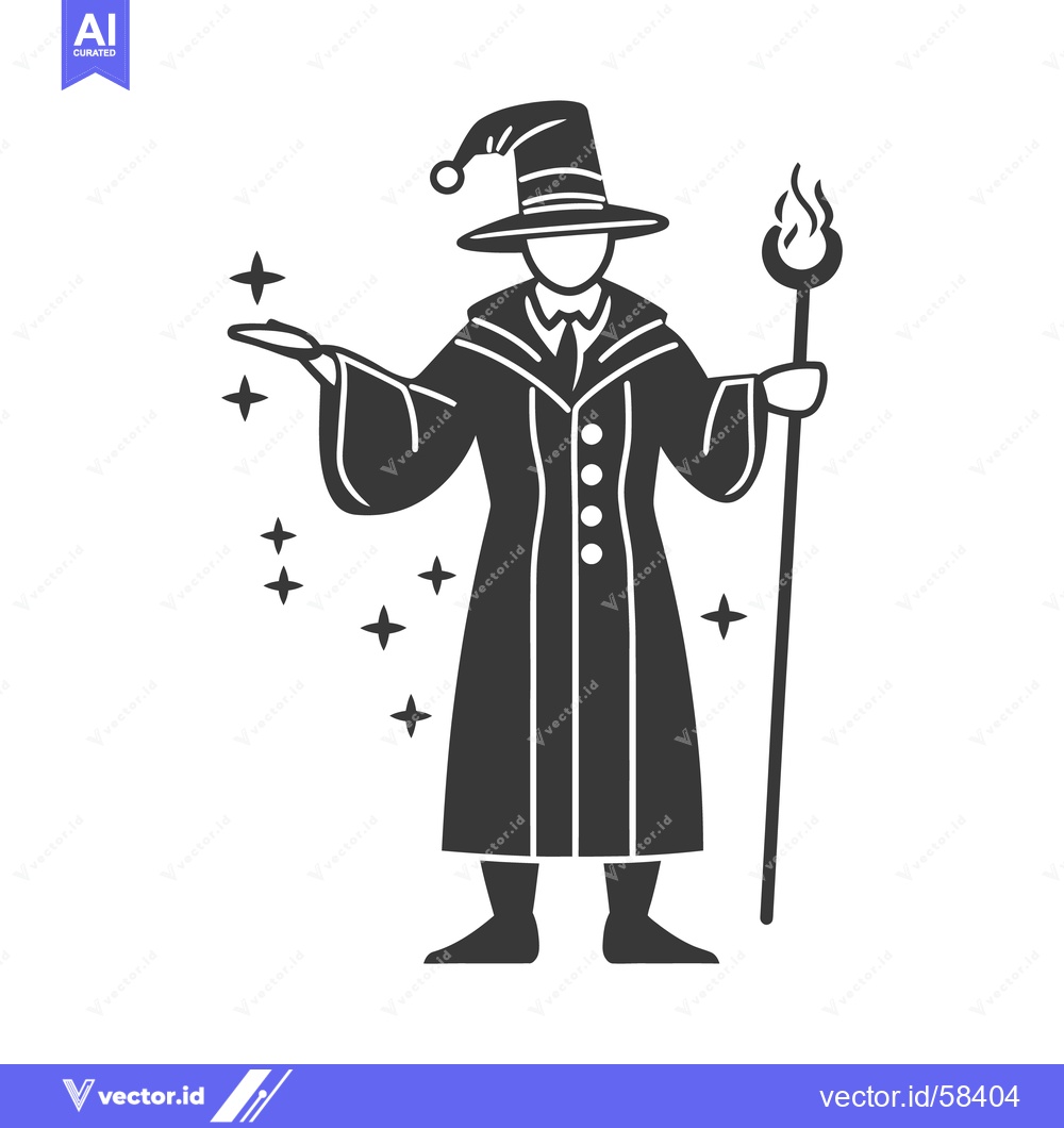Premium Vector dari An illustration depicts a cloaked figure wielding a magical staff