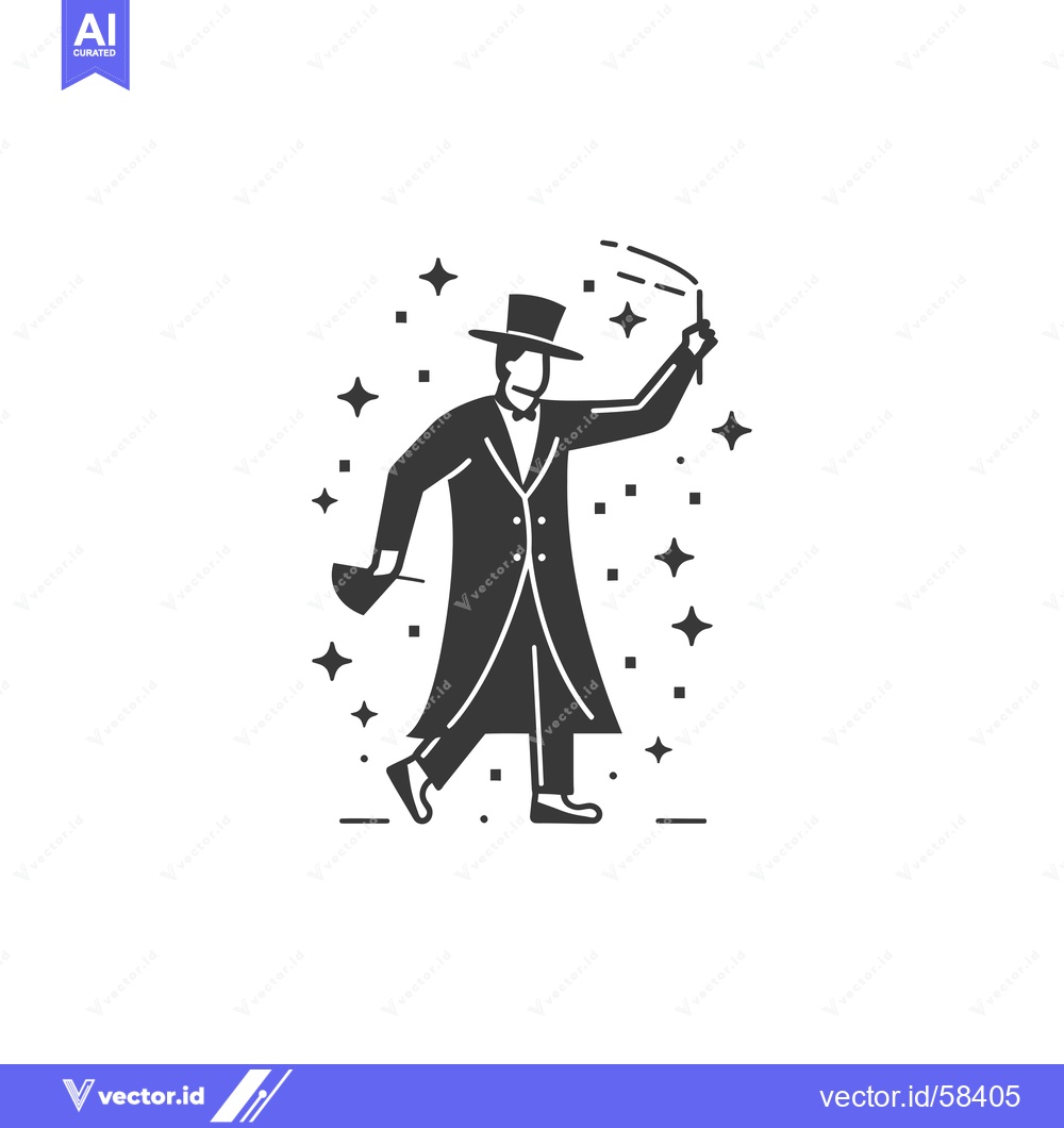 Premium Vector of Magician with a Wand and a Top Hat Performing a Magic Trick