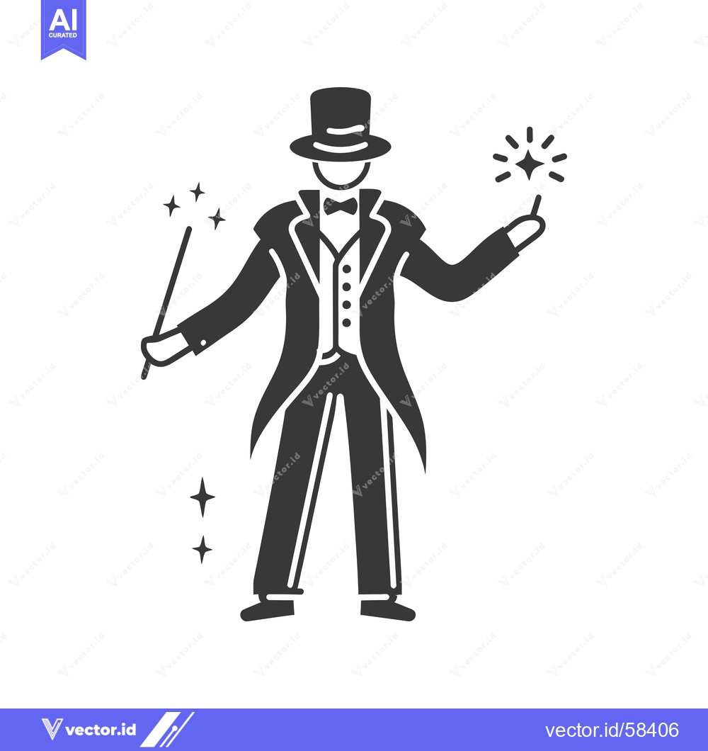 Premium Vector dari Magician with Wand and Sparkling Star in Formal Attire
