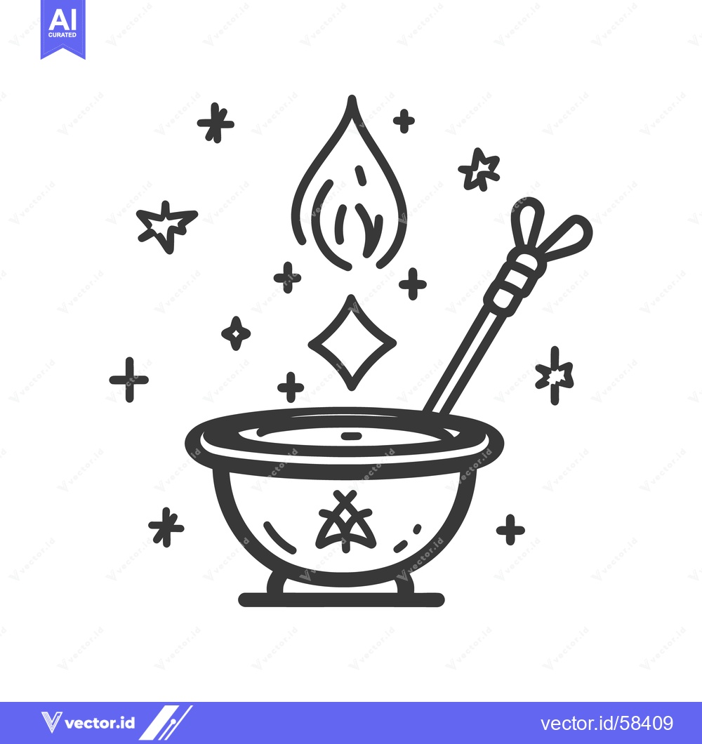 Premium Vector dari An illustration depicting a bowl with magical elements and a staff
