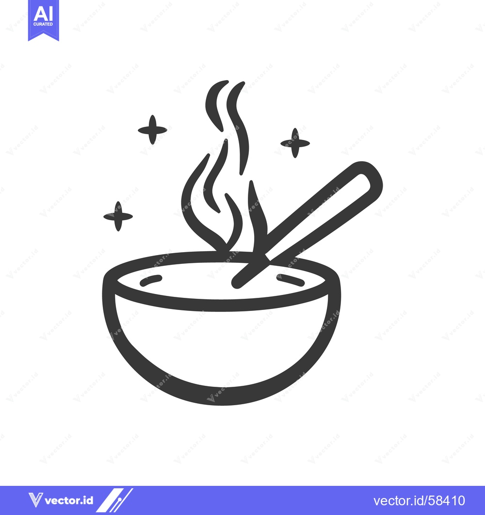 Premium Vector dari Simple black and white icon depicting a bowl of soup steaming