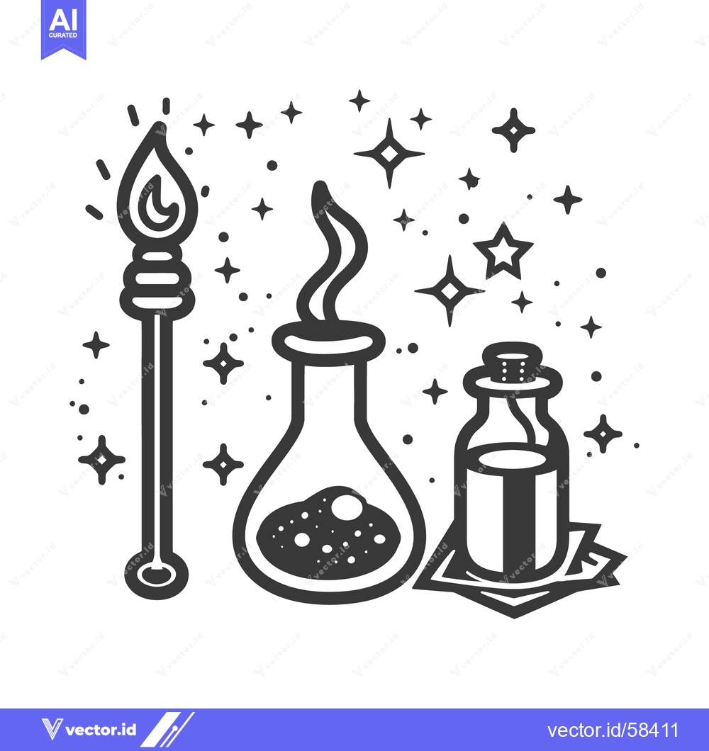 Premium Vector dari An illustration depicts various magical items and sparkling effects