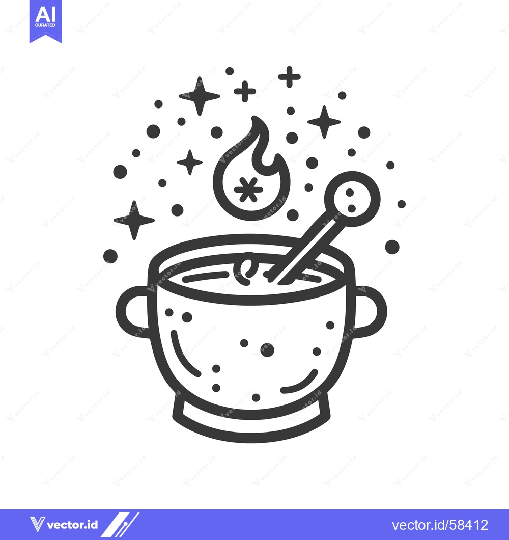 Premium Vector dari A black and white illustration of a magical cauldron image
