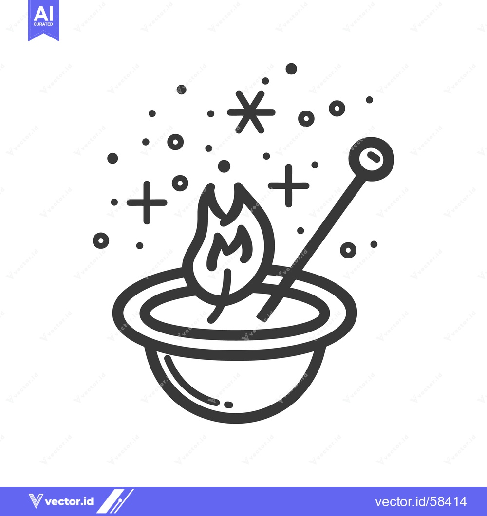 Premium Vector dari A stylized illustration depicts a fire burning inside a bowl