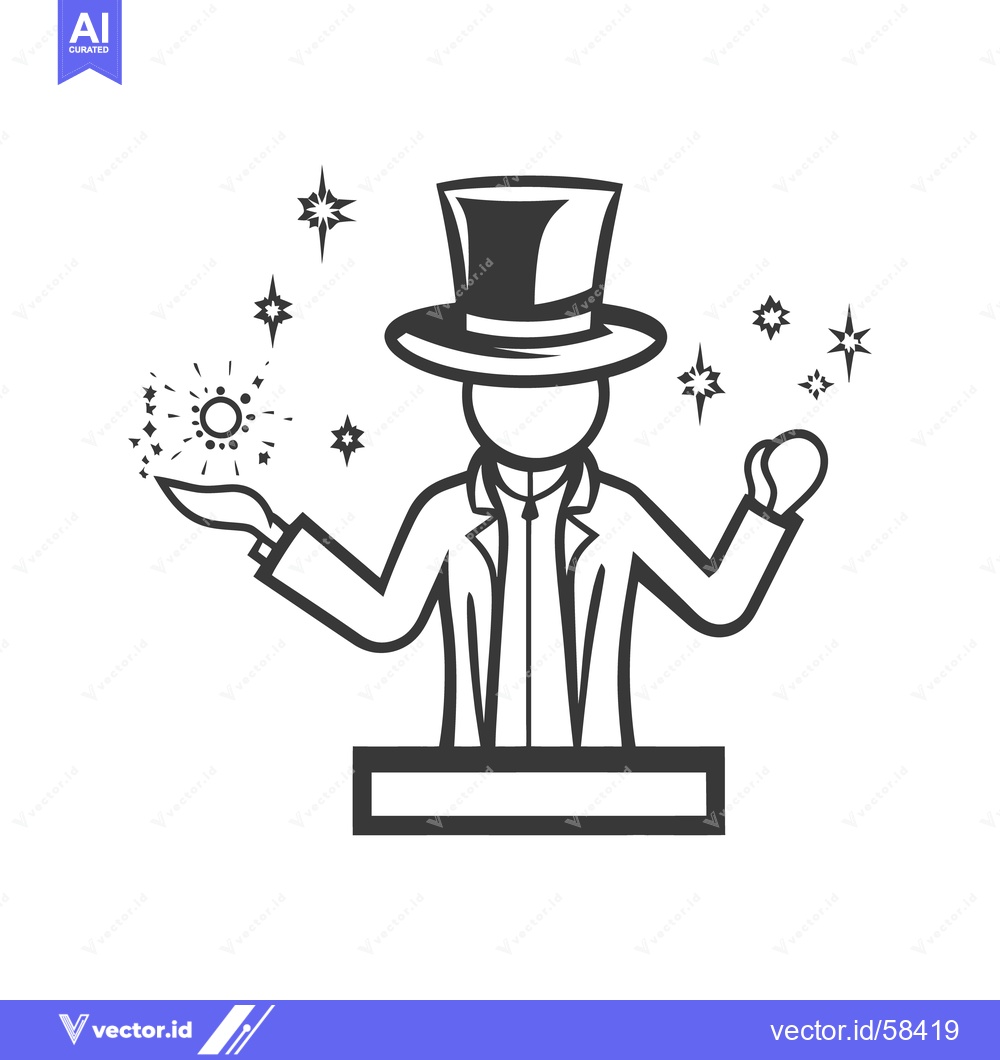 Premium Vector of A Magician Performing A Trick With Sparkling Magical Effects And A Hat