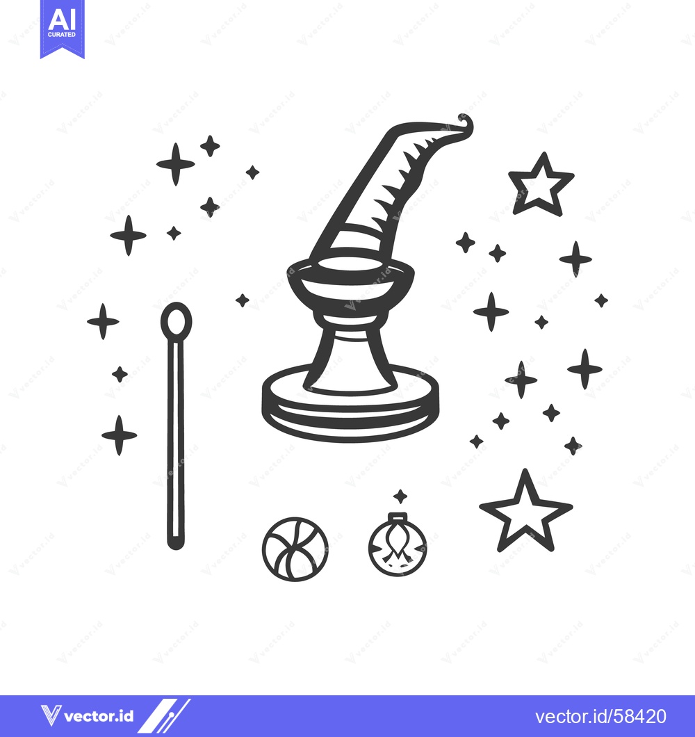 Premium Vector of A drawing depicting a magical hat with additional mystical elements