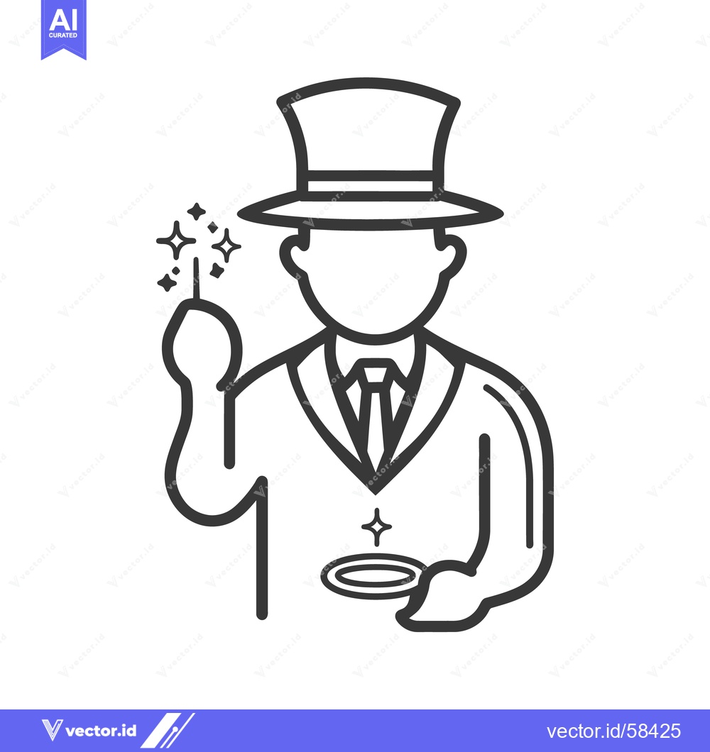 Premium Vector of An illustrated magician holding a wand performs a magical trick