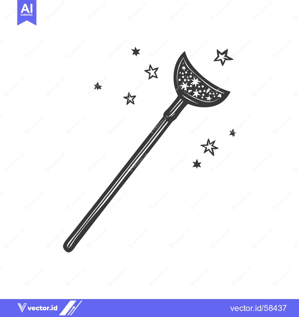 Premium Vector dari A black line illustration of a crescent moon magic wand