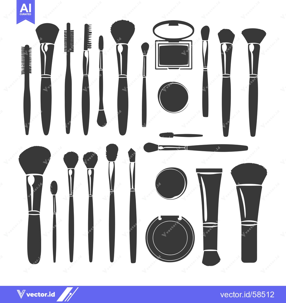Premium Vector dari Makeup Brushes and Cosmetic Products Set