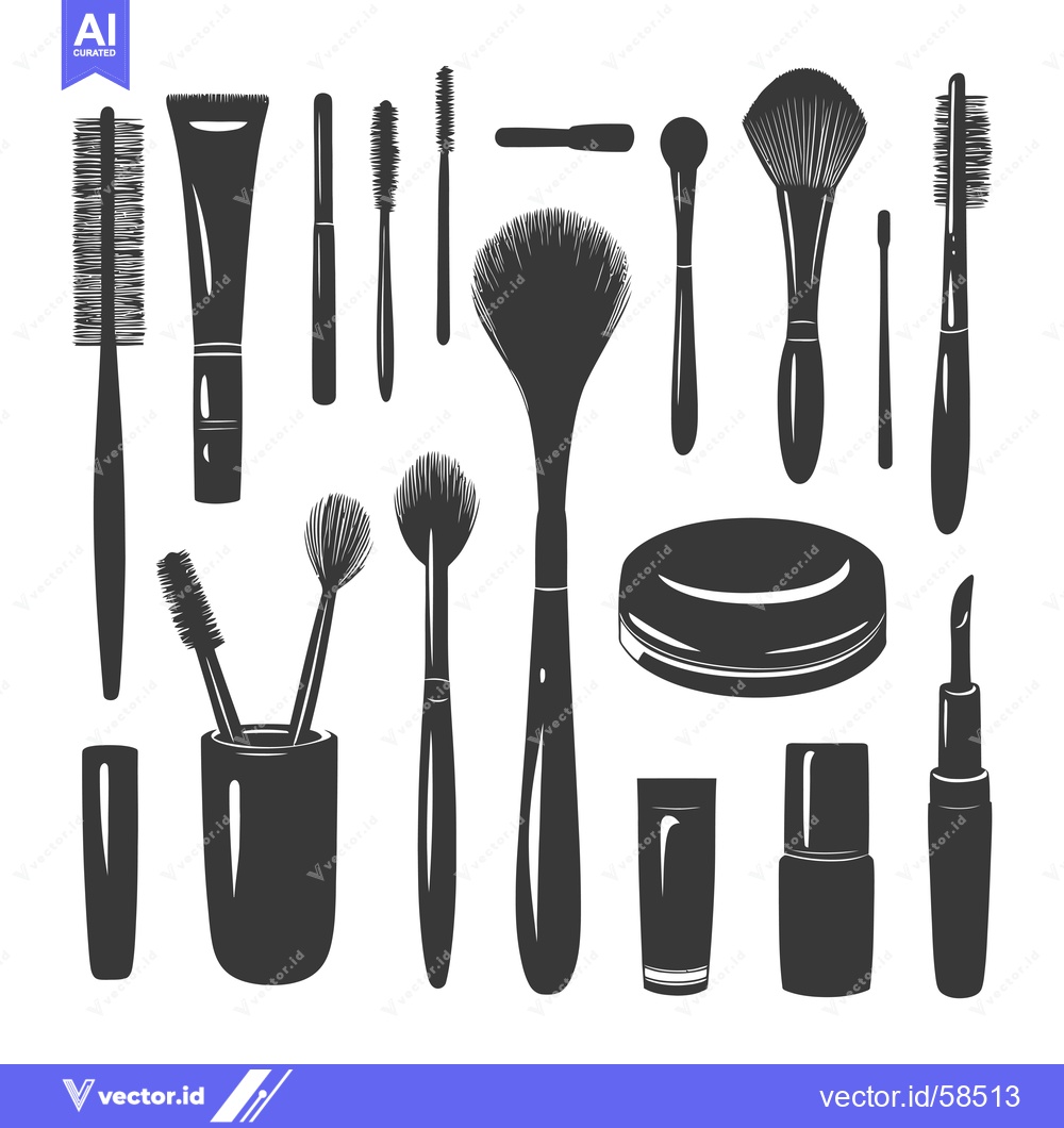Premium Vector dari Makeup Brushes, Bottles, and Accessories Set in Silhouette