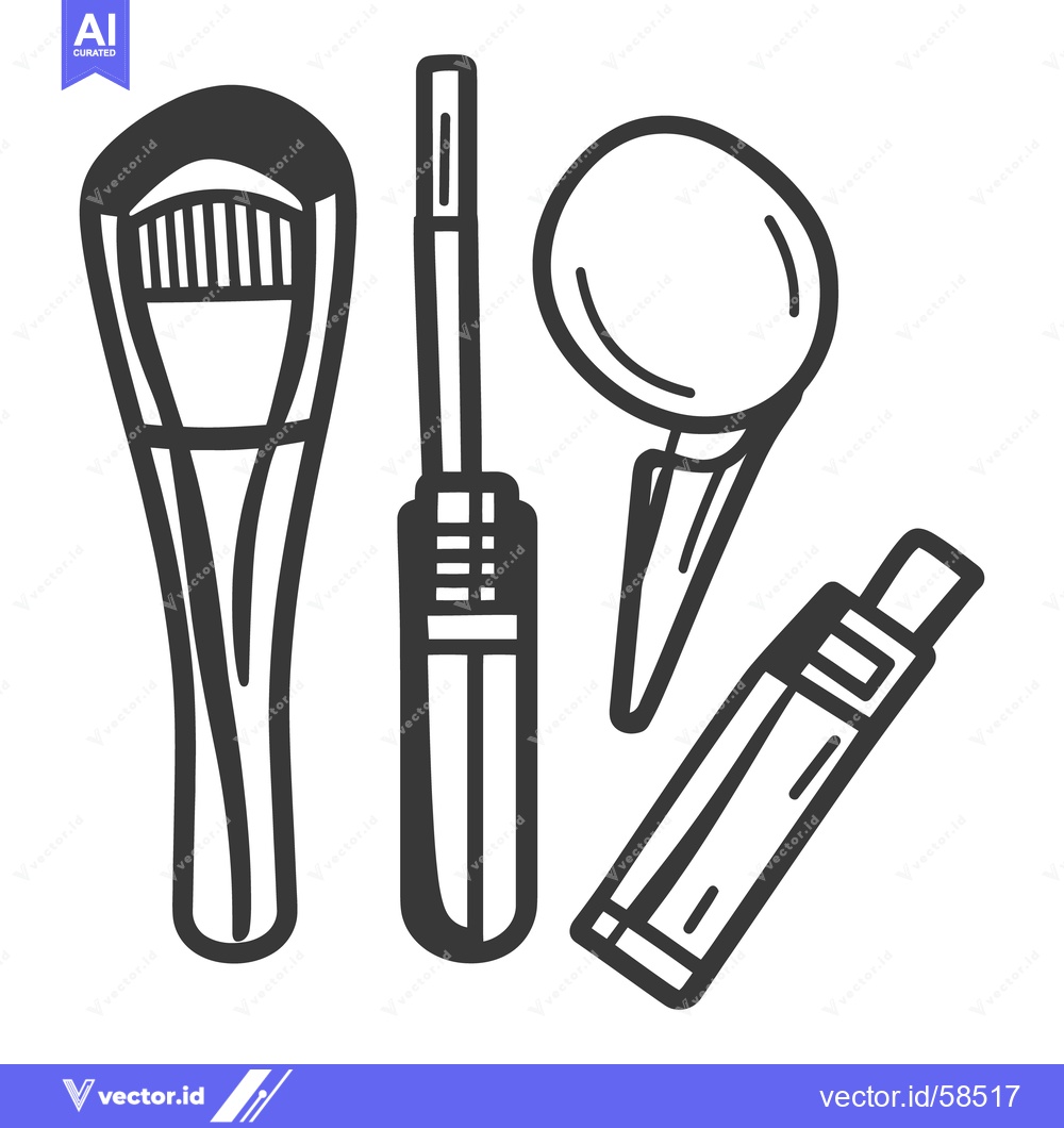 Premium Vector dari Four different cosmetic tools are arranged in a simple black illustrat