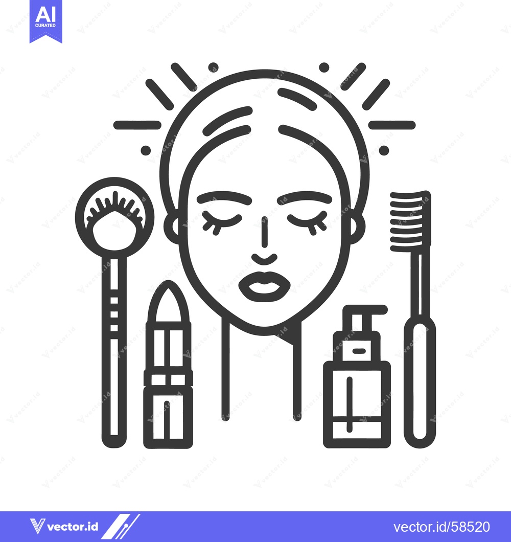 Premium Vector dari A graphic outline depicts a face surrounded by beauty products