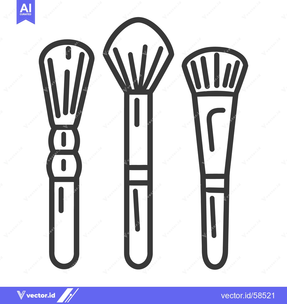 Premium Vector dari Three Makeup Brushes Pictured In Simple Black And White