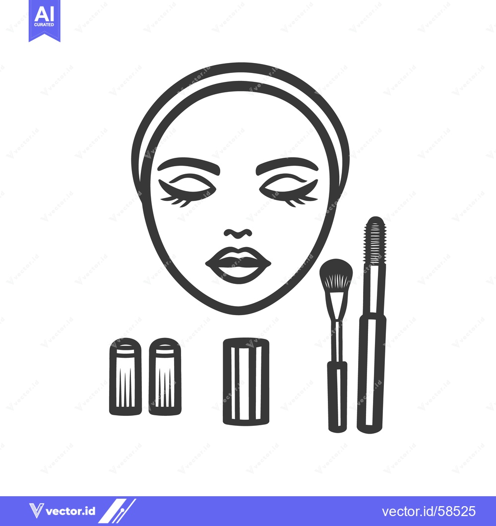 Premium Vector dari A black and white outline of a face and makeup tools