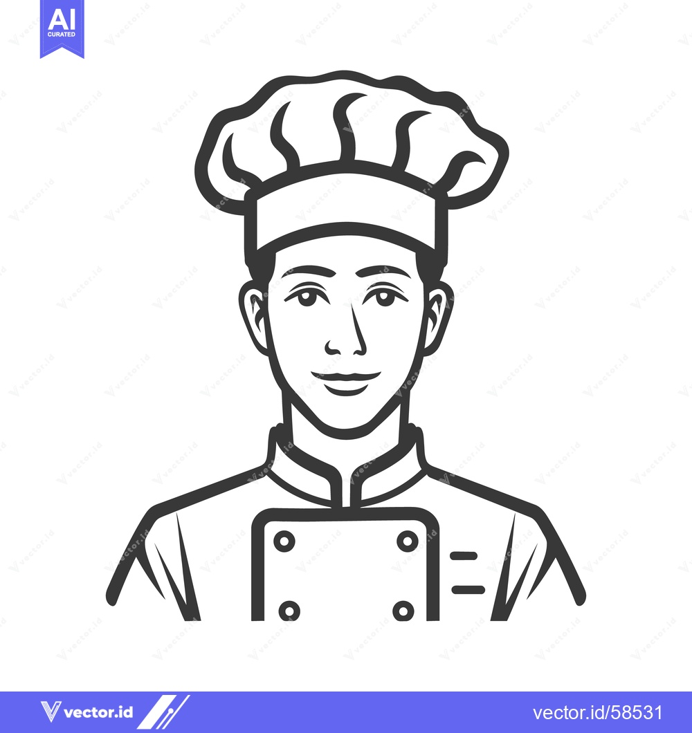 Premium Vector of A smiling cartoon chef wearing a tall white hat and uniform