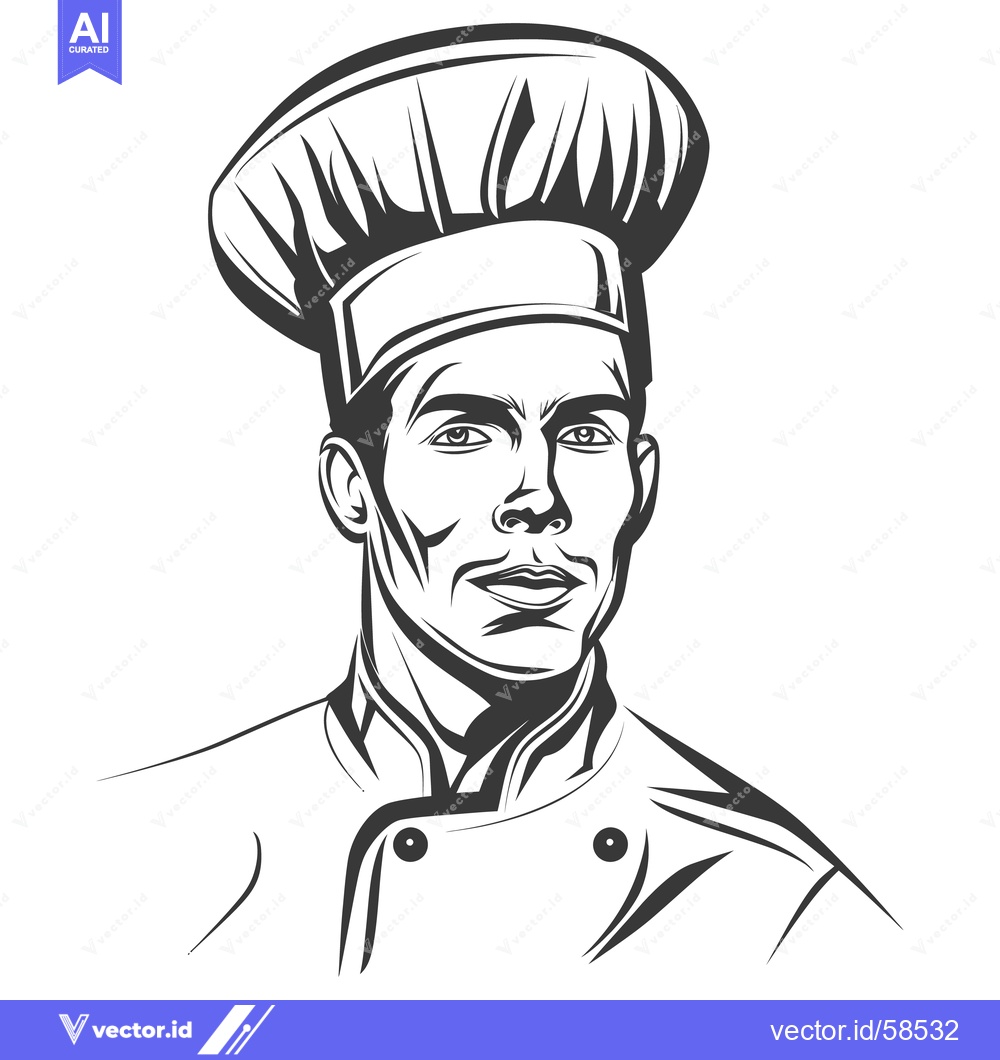 Premium Vector dari A black and white drawing of a professional chef