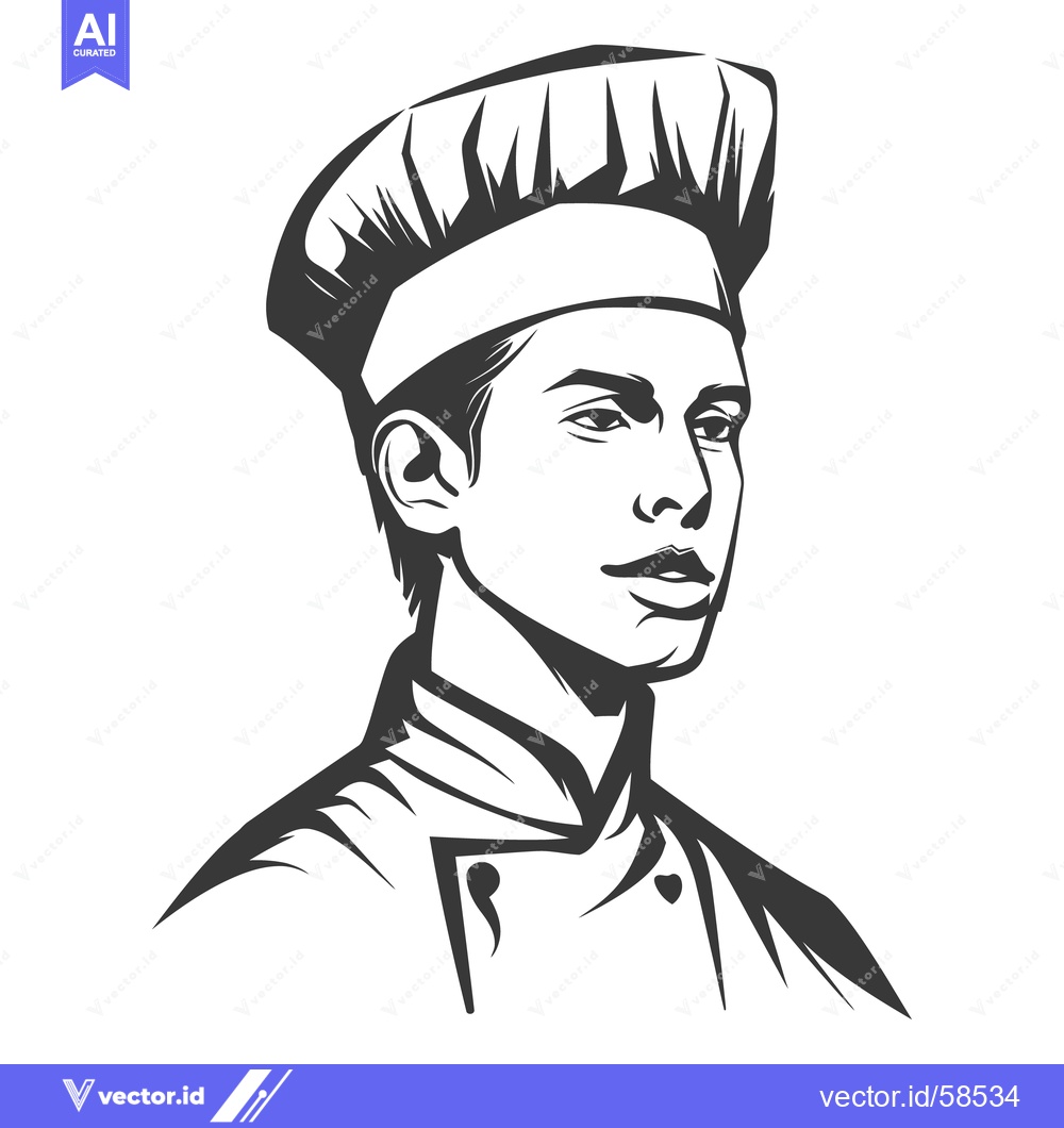 Premium Vector dari A portrait illustration featuring a chef looking into the distance wit