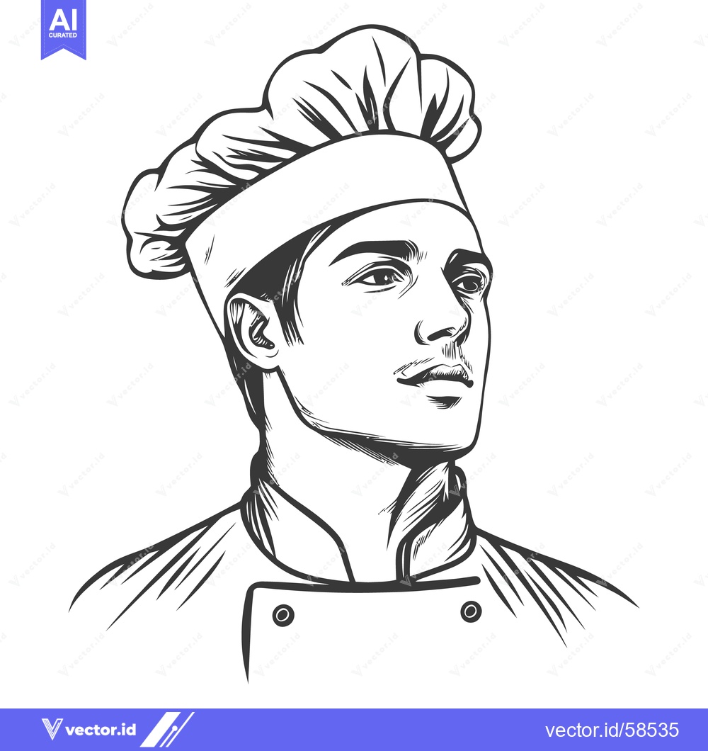 Premium Vector dari A handsome young male chef wearing a tall white hat