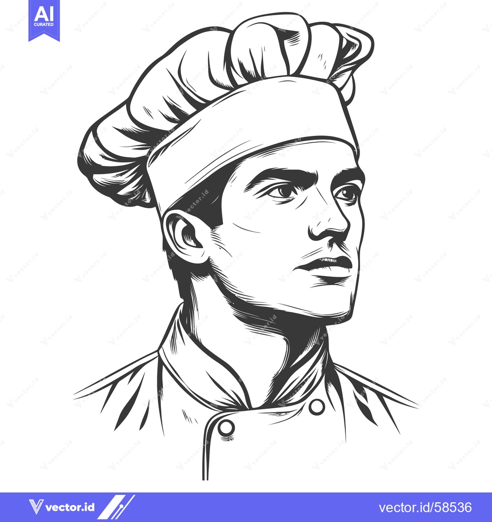 Premium Vector dari The artistic line drawing of a professional chef looking forward