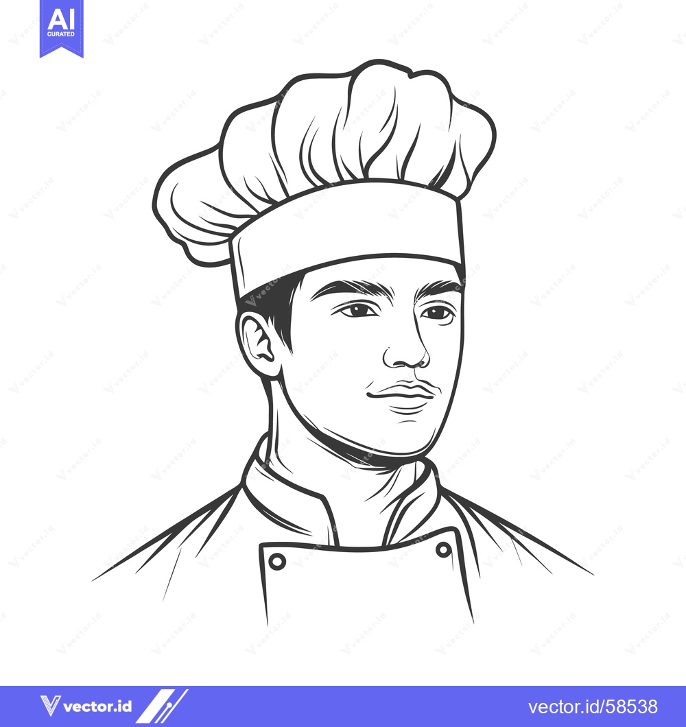 Premium Vector of A young chef wearing his traditional tall white hat