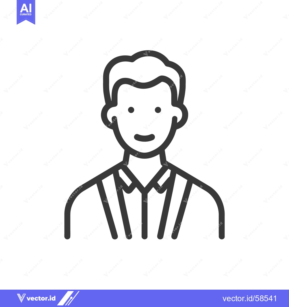 Premium Vector of Minimalist Icon of Smiling Man in Shirt, Outline Style