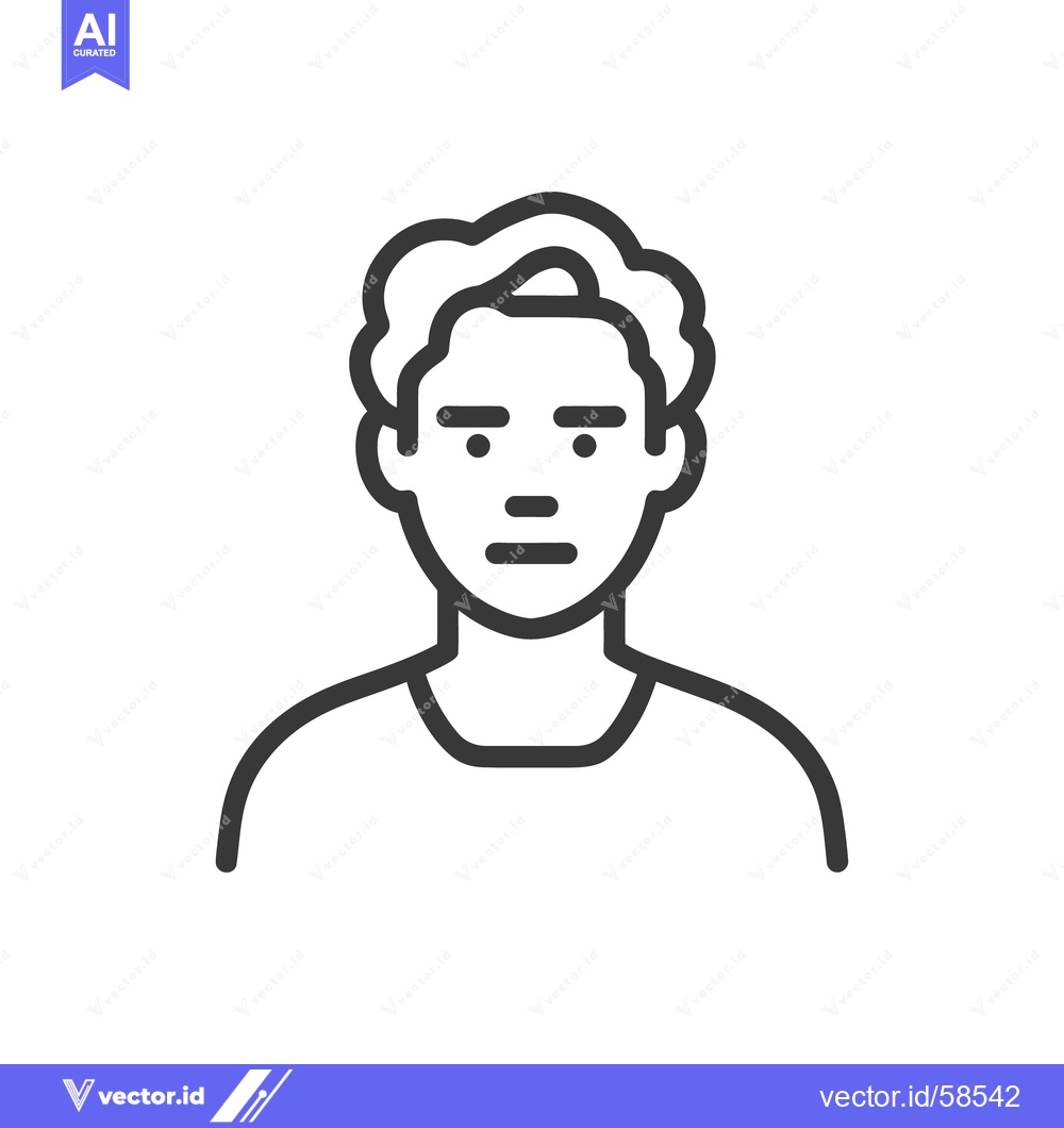 Premium Vector of Minimalist Portrait Icon: Man with Curly Hair, Outline Style