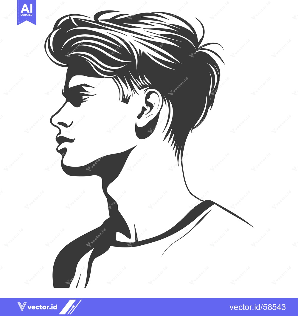 Premium Vector dari A side profile illustration showcasing a young man with stylish hair