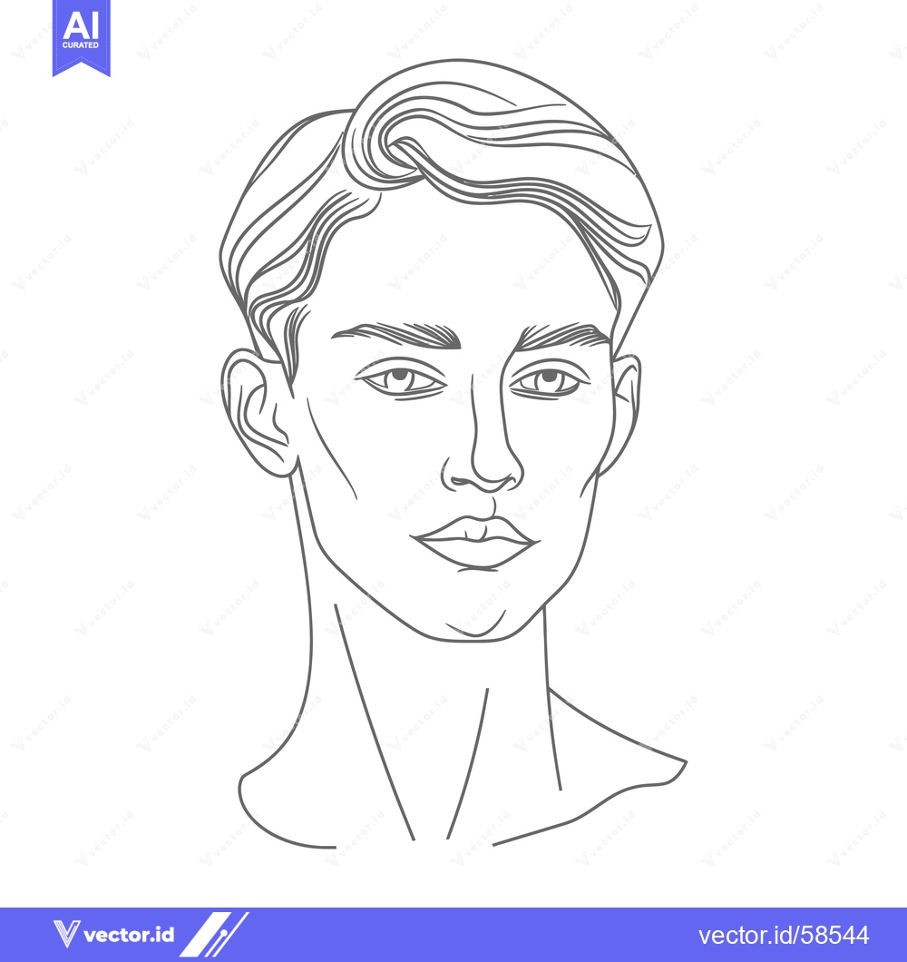 Premium Vector dari A simple line drawing illustrating the front view of a human face