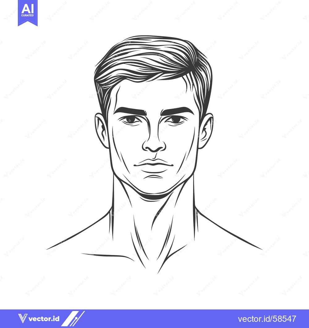Premium Vector dari A detailed black and white line art drawing of a mans face