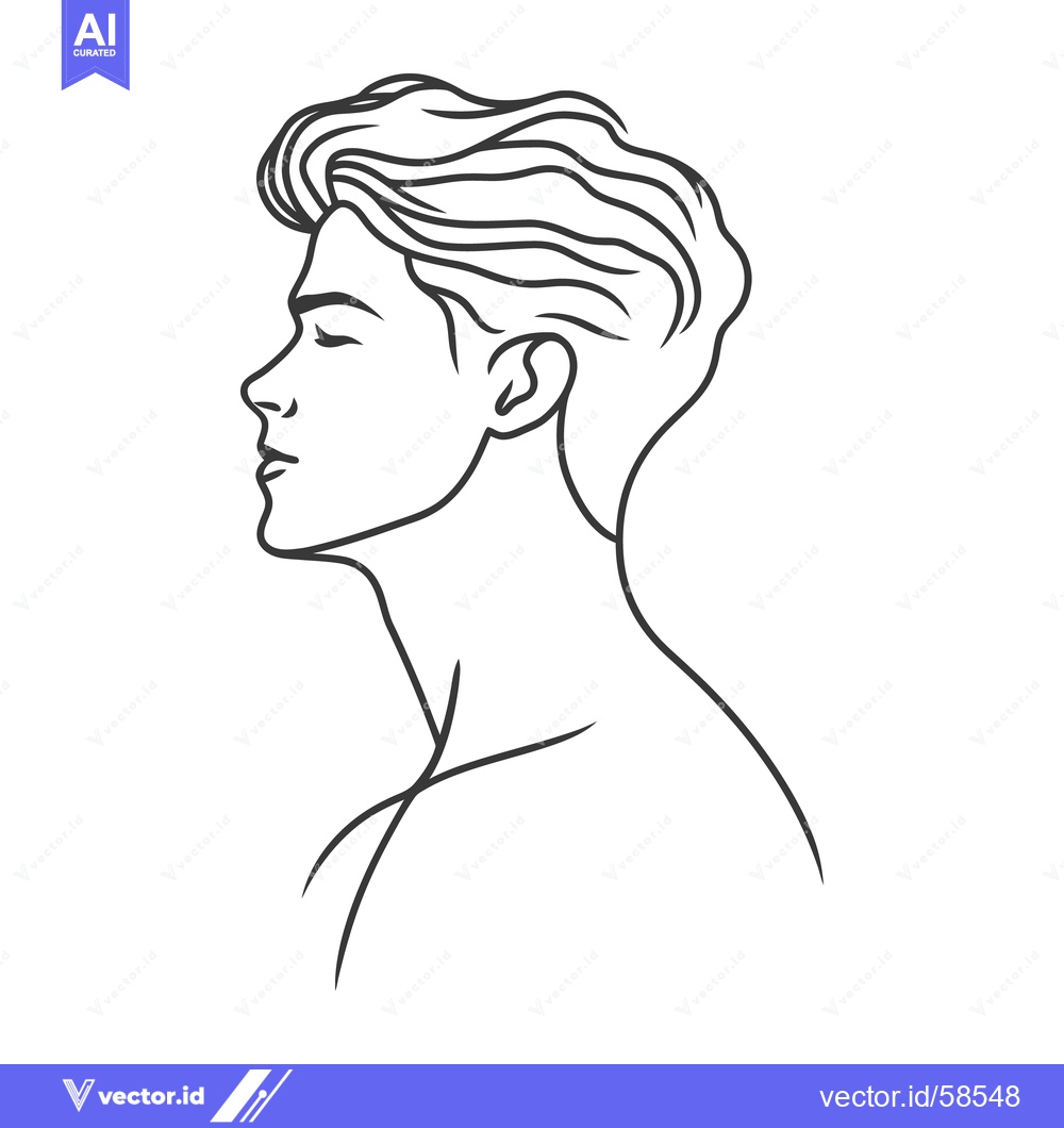 Premium Vector of Simple Line Drawing Showing A Man In Profile With Hair