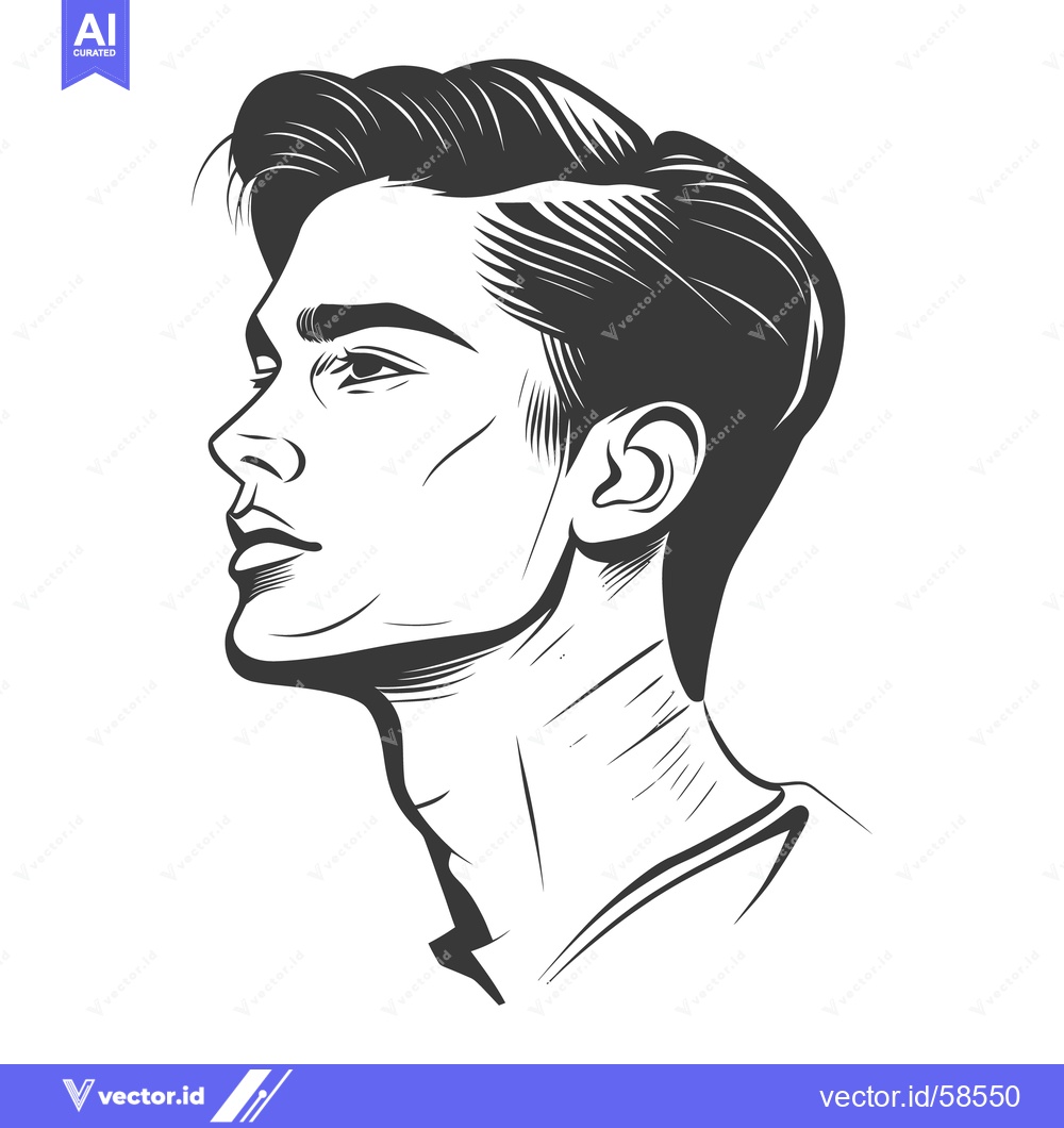 Premium Vector of Elegant line art portrait illustrating the profile of a young man