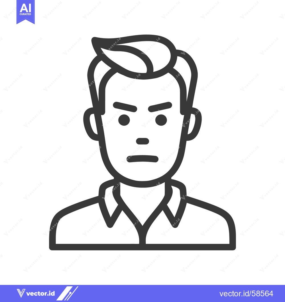 Premium Vector dari Angry Man Icon: Minimalist Line Art with Stern Expression and Modern H