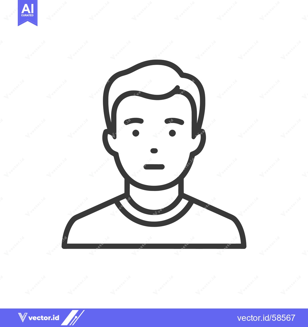 Premium Vector of Minimalist Portrait Icon: Young Man with Neutral Expression, Clean Lin