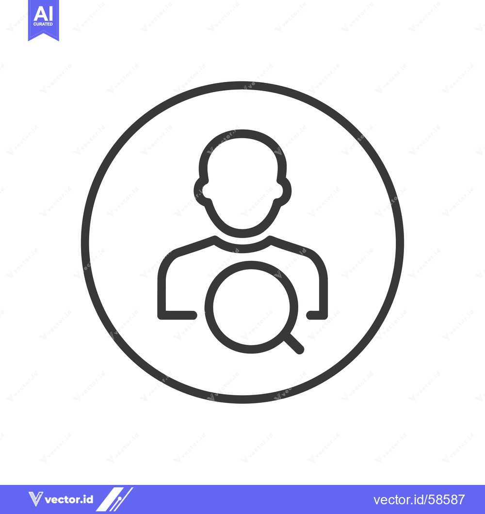 Premium Vector dari User Search Icon: Person with Magnifying Glass in Circle, Outline Styl