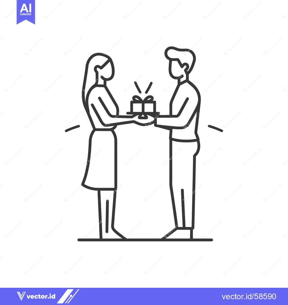 Premium Vector of Man and Woman Exchanging a Gift in a Simple Line Drawing