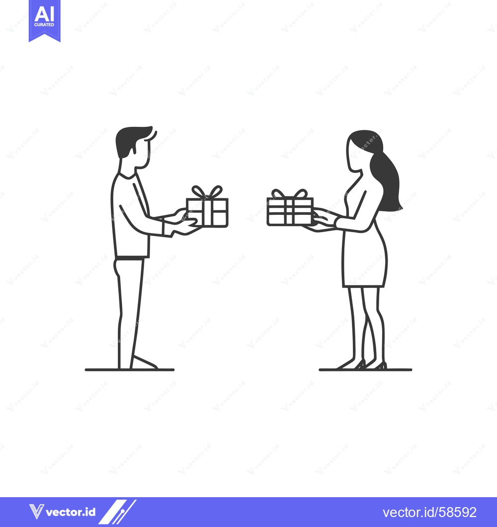 Premium Vector dari Man and woman exchanging gifts with bows