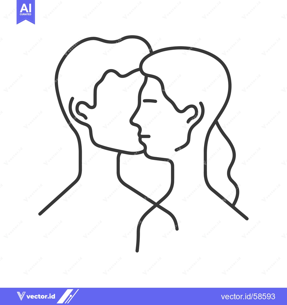 Premium Vector of Simplified linear drawing depicting two people embracing closely toget