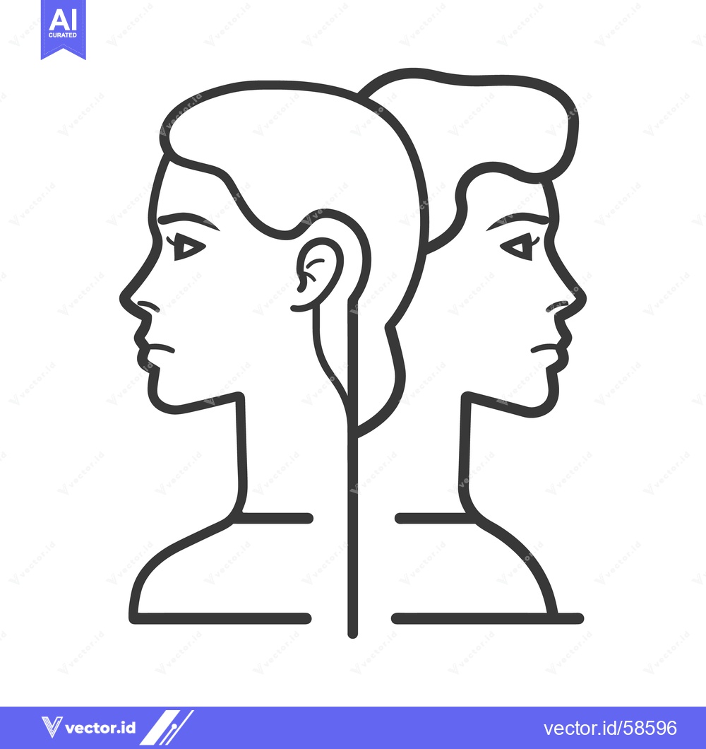 Premium Vector dari A graphic depicts two faces side by side in opposite directions